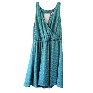 Aqua Geometric Wrap Top A Line Dress